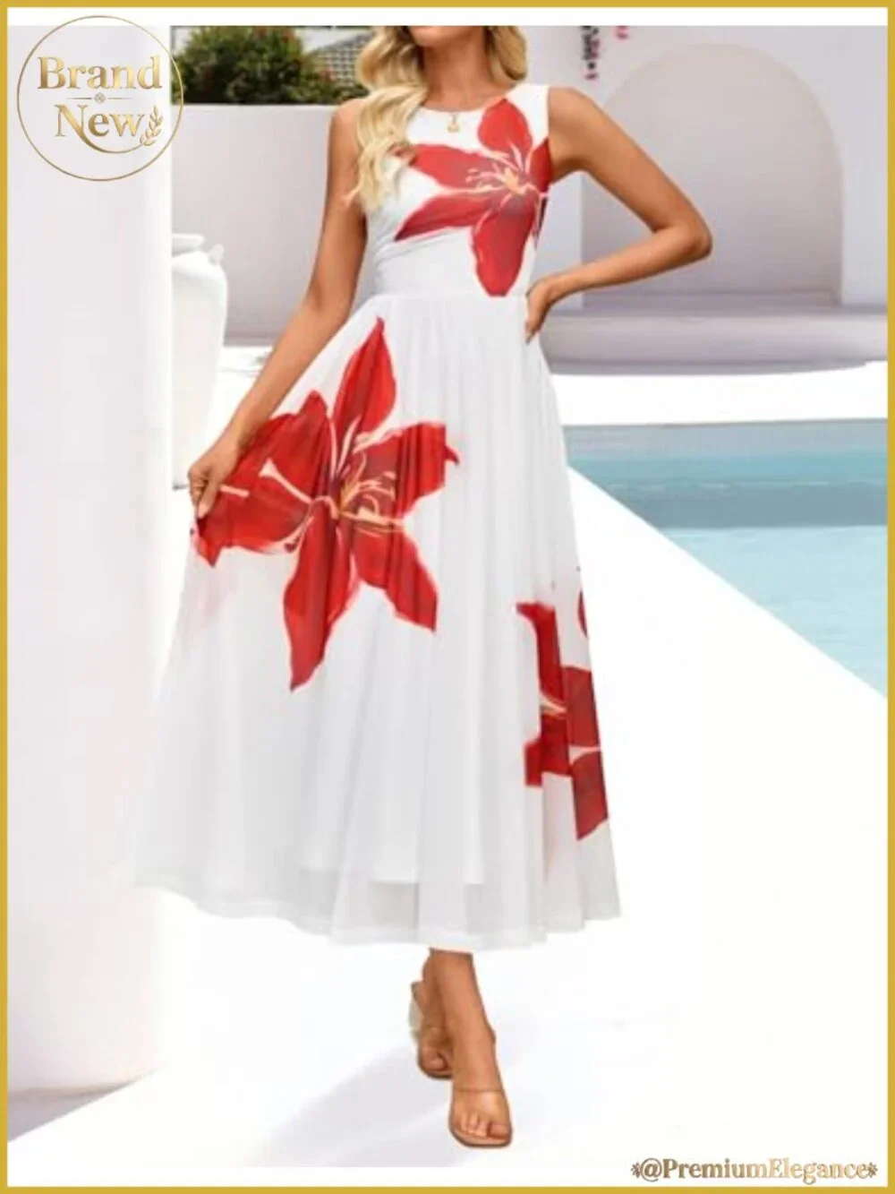 Sleeveless Floral Tulle Maxi Dress A-Line Wedding Guest